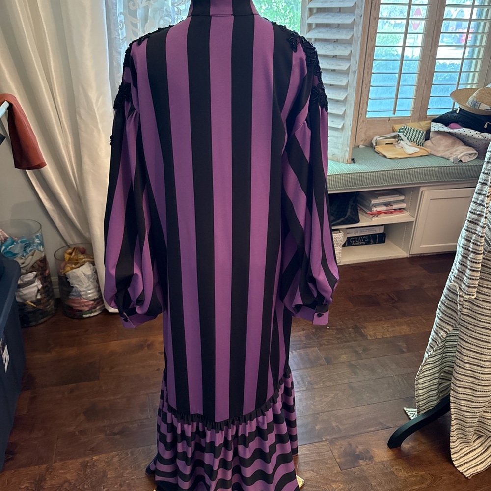 Striped Purple & Black Maxi Dress with Ruffle Hem - Picture 7 of 9